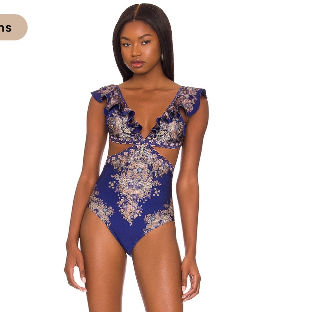 ZIMMERMAN ANNEKE BLUE ONE PIECE - Blue Ruffle Swimsuit
